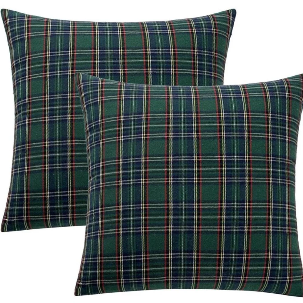 🆕 PB RL Style Tartan Plaid EURO Pillow Covers in  22” x 22” Navy & Green
